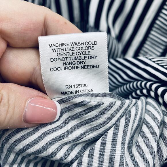 Jane + Delancey Shirt Womens XL Black White Striped Button Down Rayon Pocket - Picture 5 of 7